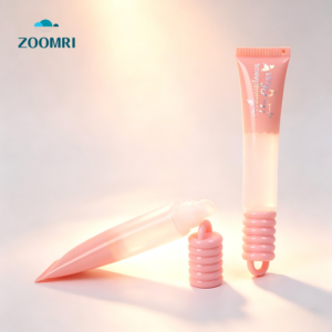 D19mm transparent PE lipstick tube offset and silk printing with ring cake cap with hook