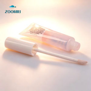 D19mm transparent PE lip gloss tube with offset printing and brush rod cap