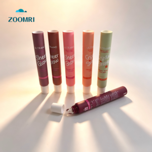D19mm PE plastic lip gloss tube with a transparent soft silicone lip balm tip
