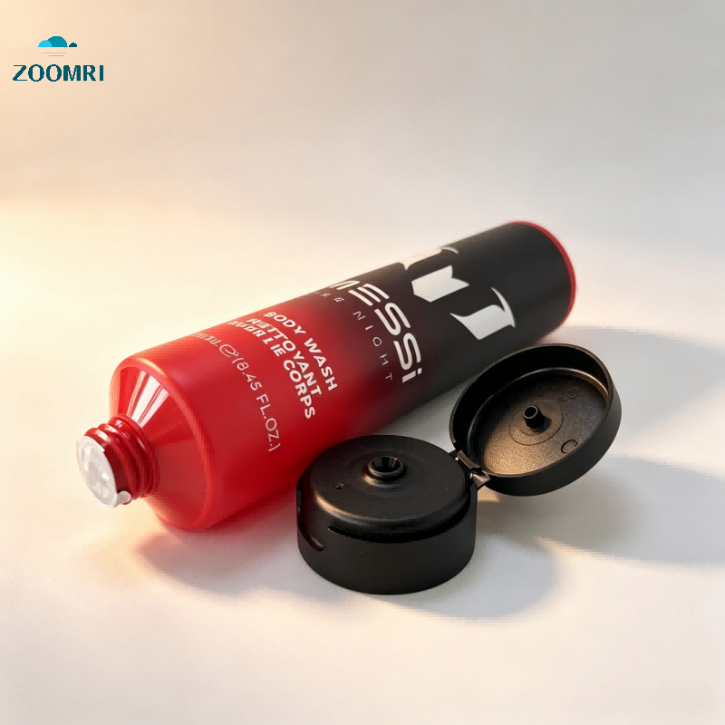 D50mm Red PE Tube | Bold Gradient Offset Printing with Oriented Flip Cap for Cosmetic Packaging